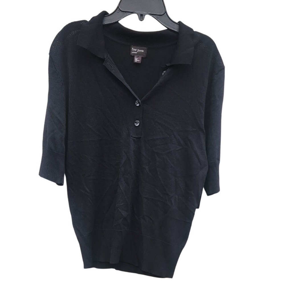 NEW‎ Free Press Academia Preppy Collared Knit Black Top Medium Grandpa Sporty